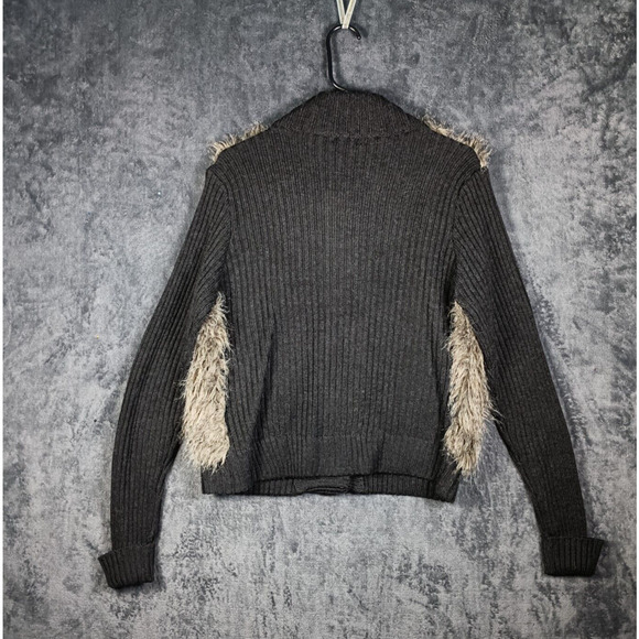 Premise Sweater Women Extra Large Gray Faux Fur Wool Blend Snap Up - Picture 4 of 9